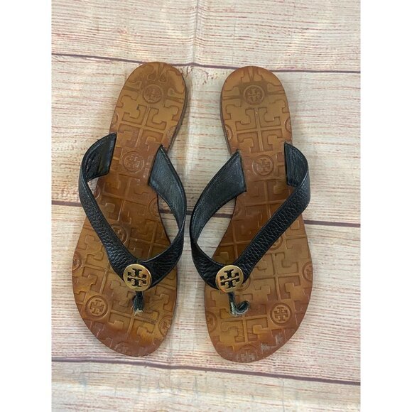 Tory burch Women's Brown Leather Flip Flop Sandals - 7M - Picture 6 of 11